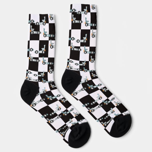 Groovy Car Racing Retro Race Pattern ソックス (右)
