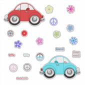 Groovy Cars Peace Love and Flowers シール (正面)