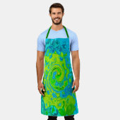 Groovy ChartreuseとAquamarine液体スワール エプロン (着用した状態)