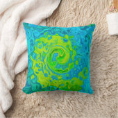 Groovy ChartreuseとAquamarine液体スワール クッション (ブランケット)