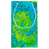 Groovy ChartreuseとAquamarine液体スワール スモールペーパーバッグ (裏面)