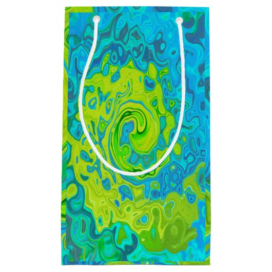 Groovy ChartreuseとAquamarine液体スワール スモールペーパーバッグ (正面)