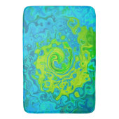 Groovy ChartreuseとAquamarine液体スワール バスマット (正面縦)