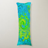 Groovy ChartreuseとAquamarine液体スワール ボディピロー (正面縦)