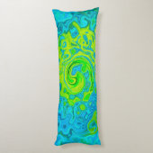 Groovy ChartreuseとAquamarine液体スワール ボディピロー (裏面 (縦))