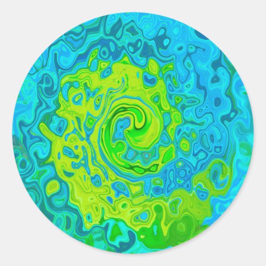 Groovy ChartreuseとAquamarine液体スワール ラウンドシール (正面)