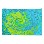 Groovy ChartreuseとAquamarine液体スワール 枕カバー (裏面)