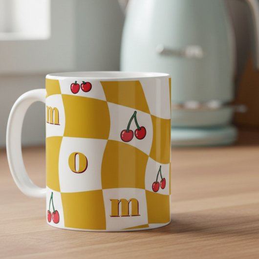 Groovy Cherry Checkerboard Kitchen Kitsch Mom コーヒーマグカップ