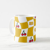 Groovy Cherry Checkerboard Kitchen Kitsch Mom コーヒーマグカップ (正面左)