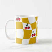 Groovy Cherry Checkerboard Kitchen Kitsch Mom コーヒーマグカップ (左)