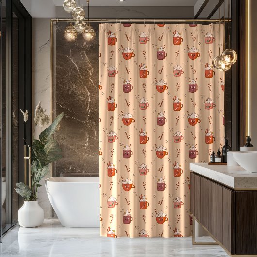 Groovy Christmas Curtain Retro Pastel Holiday Vibe シャワーカーテン