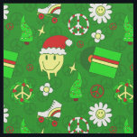 groovy christmas happy顔santa 1970s ファブリック<br><div class="desc">クリスマス， 1970s,  1960s,  ファンキー, boho，ヒッピー，レコード・アルバム，アルバム，ローラスケート，ローラダービー，ピースサイン，グルービー，ヴィンテージ・クリスマス，ヒッピー，醜いクリスマス，醜いクリスマス，サンタ，ヴィンテージ，レトロ，ドリピー，幸せ顔, デイジー，レトロ・クリスマス，レコード・プレイヤー</div>