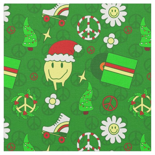 groovy christmas happy顔santa 1970s ファブリック (クローズアップ)