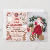 Groovy Christmas Hippie Santaの誕生日写真 招待状 (正面)