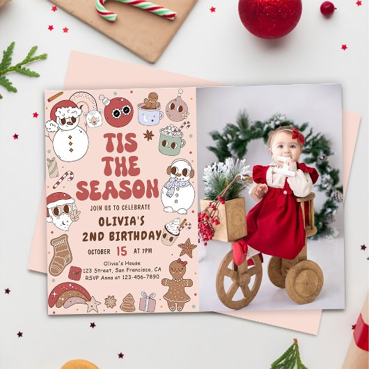 Groovy Christmas Hippie Santaの誕生日写真 招待状