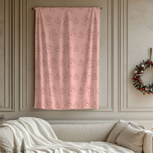 Groovy Christmas Retro Pastel Pink Burgundy 70th フリースブランケット