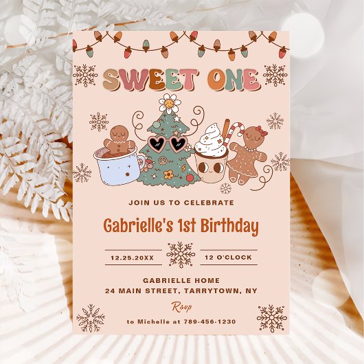 Groovy Christmas Sweet One 1st誕生日パーティー 招待状