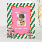 Groovy Christmas Tree Doodle Photo  カード (黄色い花)