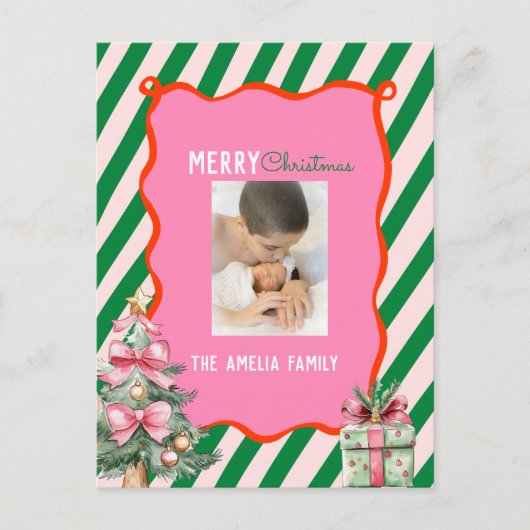 Groovy Christmas Tree Doodle Photo  シーズンポストカード (正面)