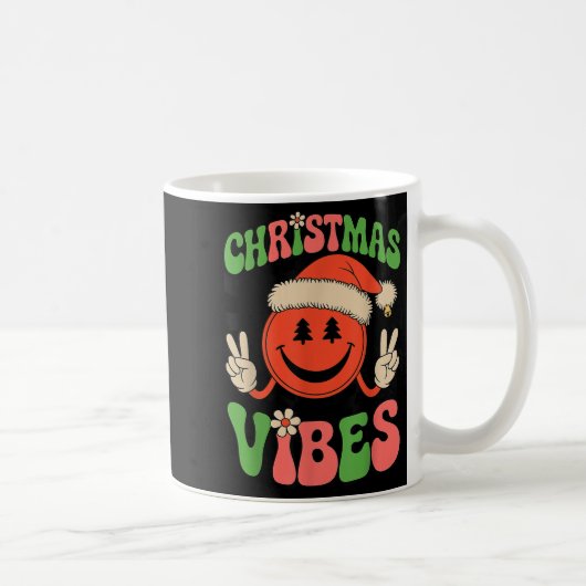 Groovy Christmas Vibes Smile Face Santa Hat Xmas T コーヒーマグカップ (右)