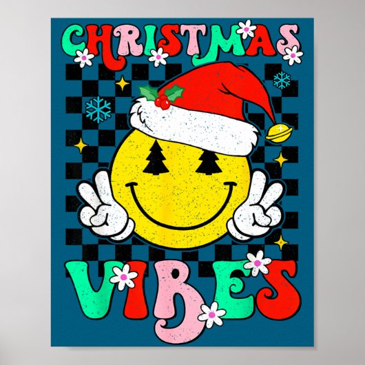 Groovy Christmas Vibes Smile Face Santa Hat Xmas T ポスター (正面)