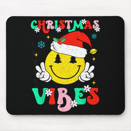Groovy Christmas Vibes Smile Face Santa Hat Xmas T マウスパッド (正面)