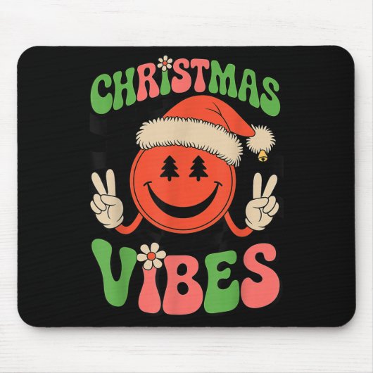 Groovy Christmas Vibes Smile Face Santa Hat Xmas T マウスパッド (正面)