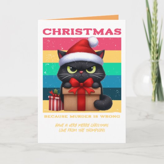 Groovy Claus Funny Cat Retro Christmas Photo シーズンカード (正面)