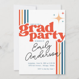 Groovy colorful grad card with graduation  招待状