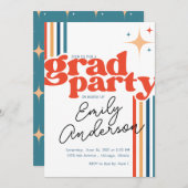 Groovy colorful grad card with graduation  招待状 (正面/裏面)