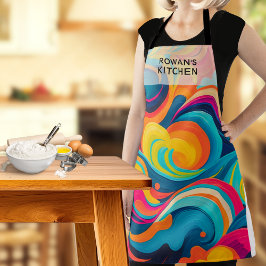 Groovy Colorful Swirls Personalized Kitchen エプロン