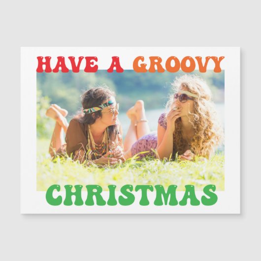 Groovy Crismas Cute Hippie Photo Magnetic Card (正面)