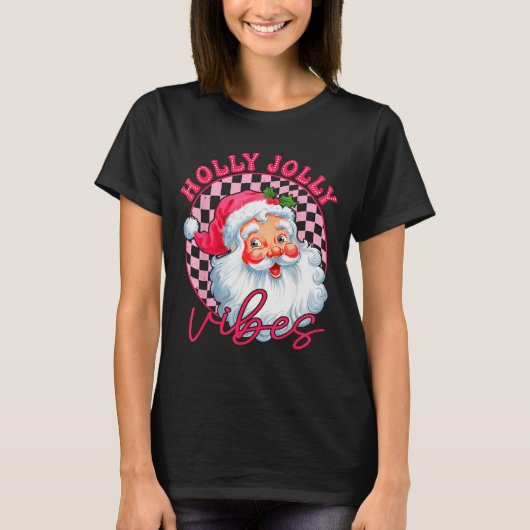 Groovy Cute Santa Claus Christmas Vibes Xmas Women Tシャツ (正面)