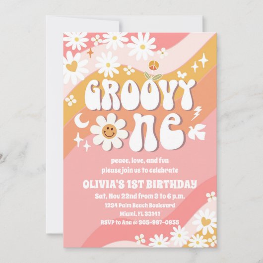 Groovy Daisy 1st Birthday Invitation 招待状 (正面)