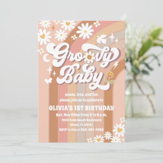 Groovy Daisy Rainbow Birthday Invitation 招待状 (スタンド正面)