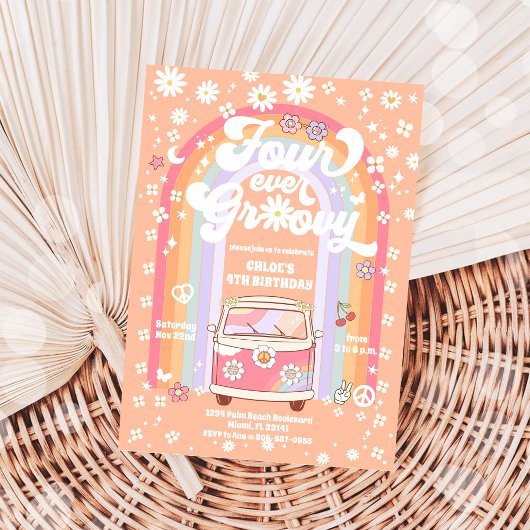 Groovy Daisy Rainbow Birthday Invitation 招待状