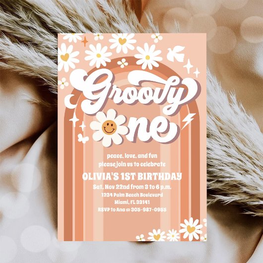 Groovy Daisy Retro 1st Birthday Invitation 招待状