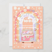 Groovy Daisy Retro Birthday Invitation 招待状 (正面)