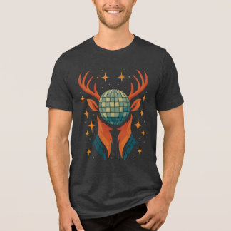 Groovy Deer Head - Disco Ball Forest Spirit Shirt トライブレンドＴシャツ