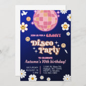 Groovy discoパーティーガールバースデー招待状レトロ70's 招待状 (正面/裏面)