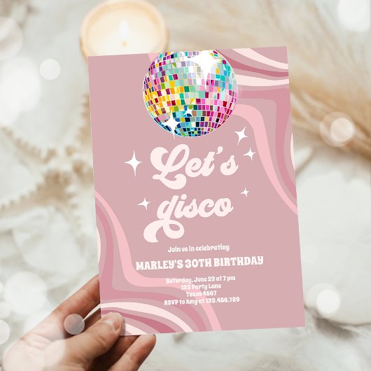 Groovy Discoパーティーレトロ70sレッツディスコ誕生日 招待状