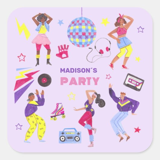 Groovy Discoパーティーレトロ80sディスコボール スクエアシール (正面)