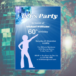 Groovy Discoボールブルー女性60誕生日 招待状