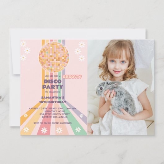 Groovy Disco誕生日写真 招待状 (正面)