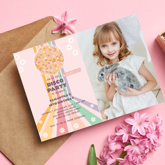 Groovy Disco誕生日写真 招待状