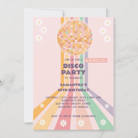 Groovy Disco誕生日写真 招待状 (正面)