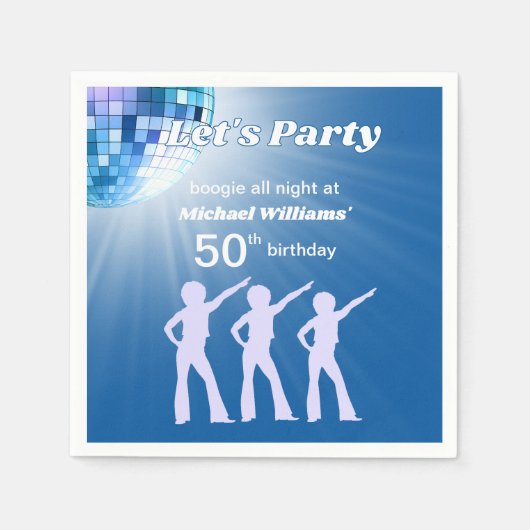 Groovy Disco Ball Blue Mans 50th Birthday スタンダードカクテルナプキン (正面)