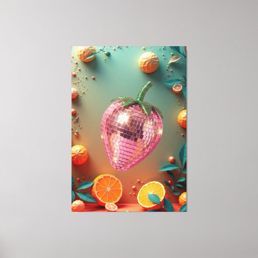 Groovy Disco Ball Strawberry Fruit Pop Art Wall キャンバスプリント (正面)