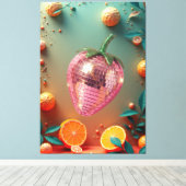 Groovy Disco Ball Strawberry Fruit Pop Art Wall キャンバスプリント (インサイチュ (ウッドフロア))