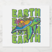 Groovy Earth Day Sea Turtle Lover Wildlife スパークリングワインラベル (シングルラベル)